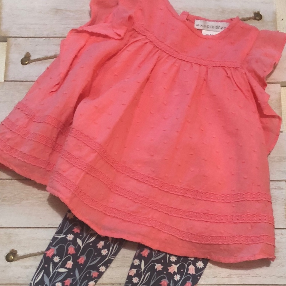 Coral top with floral leggings